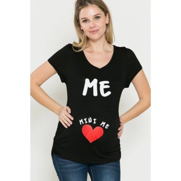 Pregnancy Announcement T-Shirt "Me Mini Me" Black Short Sleeve Maternity Top XL - Picture 1 of 5